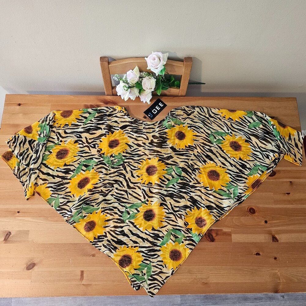 J GEE - Vintage Triangular Shawl Wrap Sunflowers Women Black - Picture 3 of 8